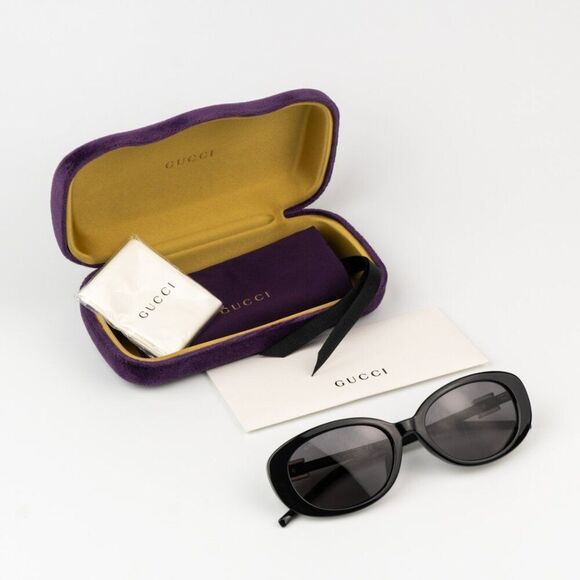NEW Gucci GG1684SA 001 Black Grey Unisex Oval Sunglasses GG 1684SA - Picture 11 of 12